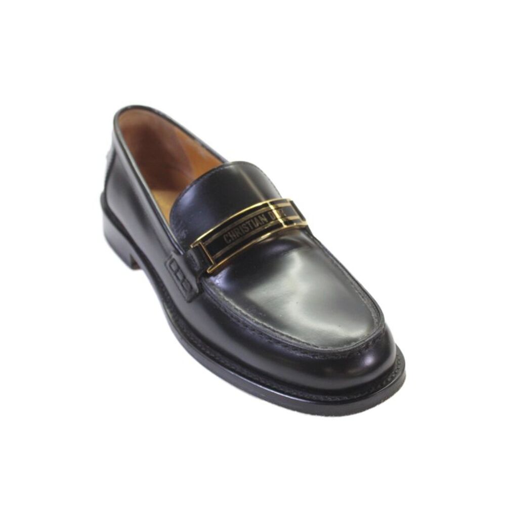 Christian Dior Womens Leather Logo Accent Slip-On Loafers Black Size EUR 39
